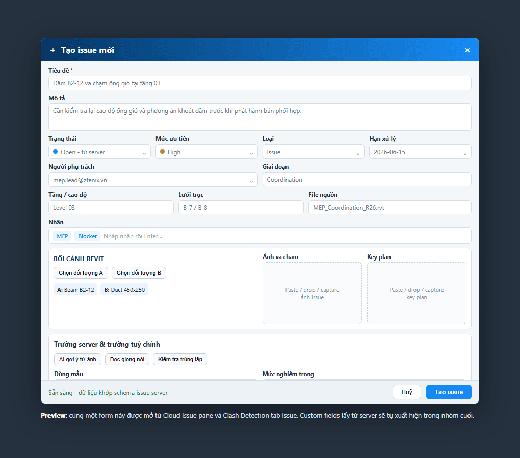 Minh họa issue BIM có dữ liệu và ngữ cảnh đi từ desktop lên cloud